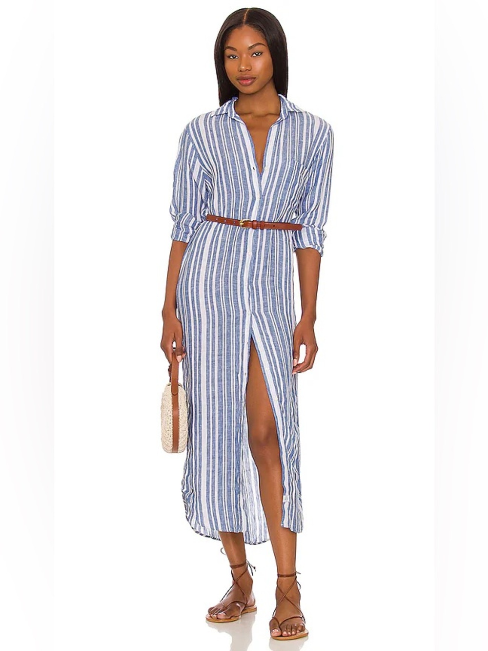 Frank & Eileen Rory Woven Long Dress in Multi Blue Stripe
